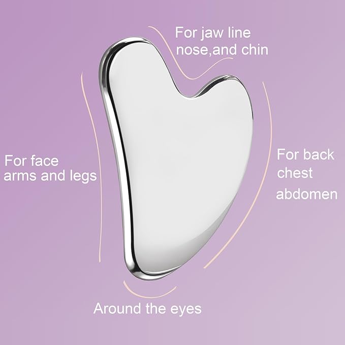 Stainless Steel Gua Sha Facial Tool Metal Silver Guasha for Face Chin Jawline Sculpting Eyes Neck Body Tighten Skin Massage Care Gifts