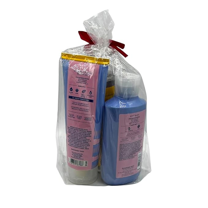 Bath & Body Works COTTON CANDY CLOUDS Fine Fragrance Mist, Ultimate Hydration Body Cream & Body Wash 3pc Gift Set with a Red Bow for Holidays – Full Size