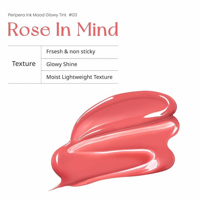 Peripera Ink Mood Glowy Tint | Lip-Plumping, Naturally Moisturizing, Lightweight, Glow-Boosting, Long-Lasting, Comfortable, Non-Sticky, No White Film (003 ROSE IN MIND)