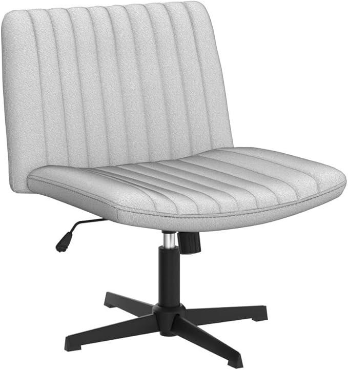 PUKAMI Criss Cross Chair,Comfy Cross Legged Office Desk Chair No Wheels,Modern Fabric Swivel Adjustable Height Mid Back Wide Seat for Home Office Computer (Grey)