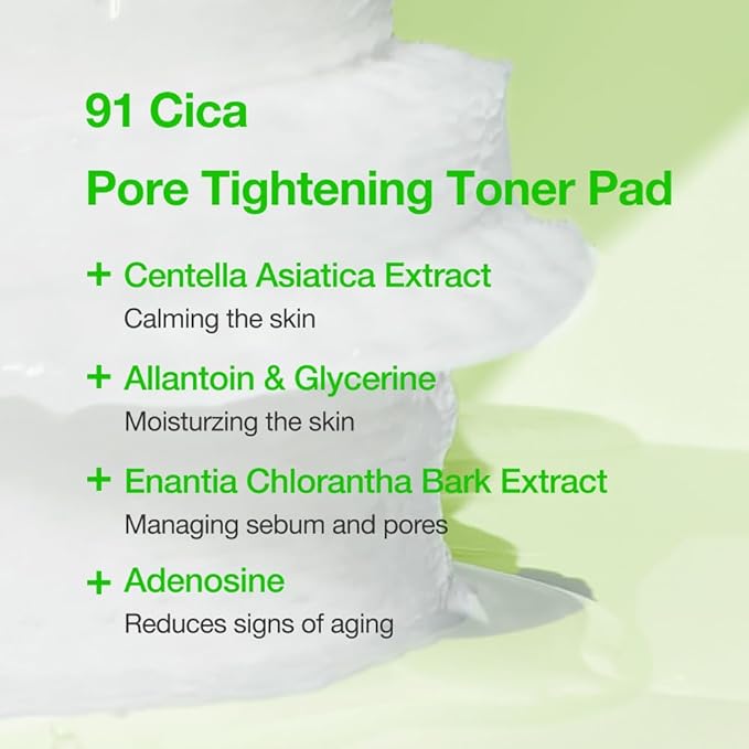 Pore Tightening Toner Pad CICA 91 Luftig, Pore Minimizing and Wrinkled Improvement, Centella Asiatica Extract, Adenosine, for All Skin Types, Korean Skin Care, 6.08 fl.oz.