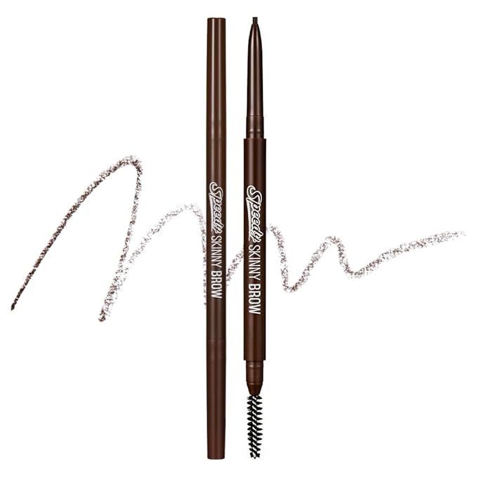 PERIPERA Speedy Skinny Brow (02 Dark Brown),1.5mm Precise Eyebrow Pencil, Dual-Sided Fine Tip Shades, Define Fills Brow Make up, K Beauty, Korean Make-up