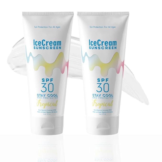 IceCream Broad Spectrum SPF 30 Sunscreen Lotion, Body & Face Lotion Sunblock Moisturizer with SPF, Water & Sweat-Resistant, Reef-Friendly & Cruelty-Free, 6oz (177ml) - Tropical (Pack of 2)