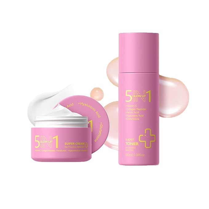 5 in 1 Skin care Set,Hydrating Face Moisturizer & Toner,Intensively Replenishes,Locks in Moisture,Refines Pores,Smoothes Texture,for a Firm & Radiant Looking Skin,Daily Skincare Set for All Skin Types