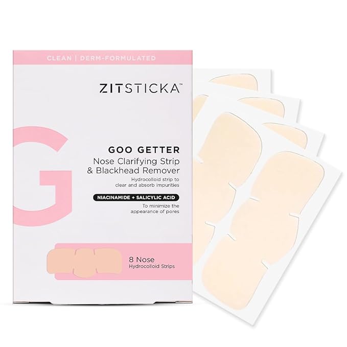 ZitSticka Blackhead Remover Strips, Goo Getter Hydrocolloid Patches for Pore Clarifying and Blemishes, Acne Patches or Zit Spot Stickers, Body Blemish Patch (Nose Strip 8 Pack)