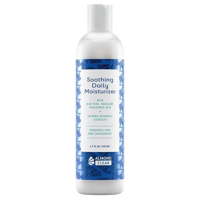 Almond Clear Soothing Daily Moisturizer | Lightweight Hydrating Moisturizer for Acne-Prone Skin on Face and Body | Mandelic Acid, Aloe Vera, Squalane, Hyaluronic Acid & Botanical Extracts | 6.7 oz