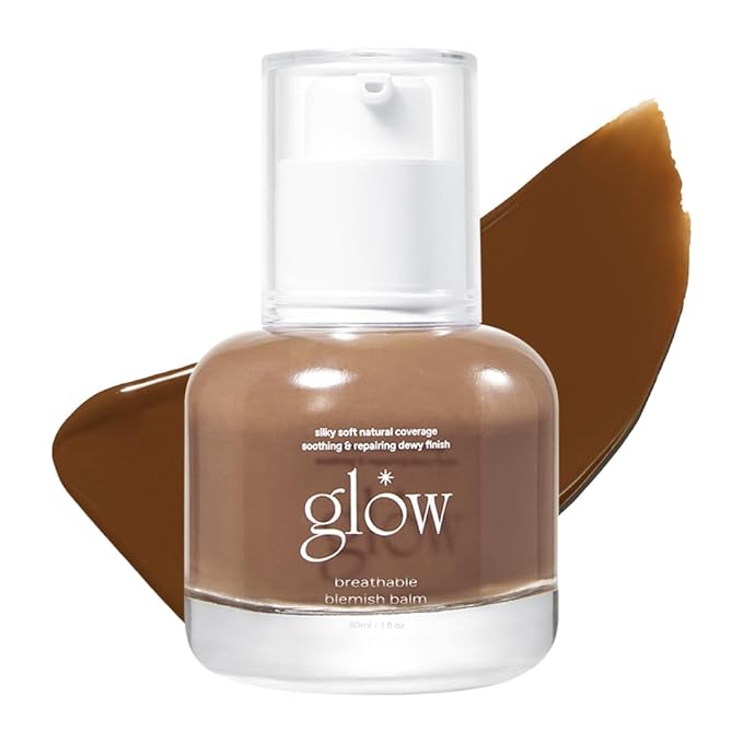 glow breathable blemish balm #brown, deep-coverage bb cream & tinted moisturizer, skincare-like finish with green tea leaf water infusion, healthy radiant, non-comedogenic, 1 fl oz