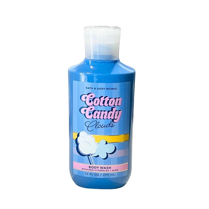 Bath & Body Works COTTON CANDY CLOUDS Fine Fragrance Mist, Ultimate Hydration Body Cream & Body Wash 3pc Gift Set with a Red Bow for Holidays – Full Size