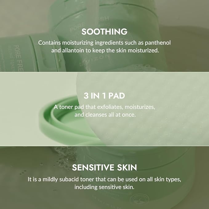 MIZON Pore Fresh Peeling Toner Pads AHA BHA PHA with Tea Tree & Turmeric Extracts, Gentle Exfoliation & Deep Cleansing, Korean Peeling Pads Cotton Soothing Exfoliating Pore Tightening (60 PCS)