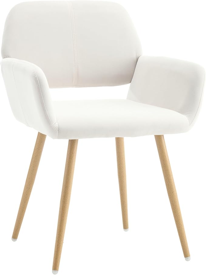 KCC Small Modern Dining Room Arm Chairs 1 Piece, Mid-Century Upholstered Velvet Side Seat Club Guest with Metal Tube Legs for Kitchen, Living Room, Beige