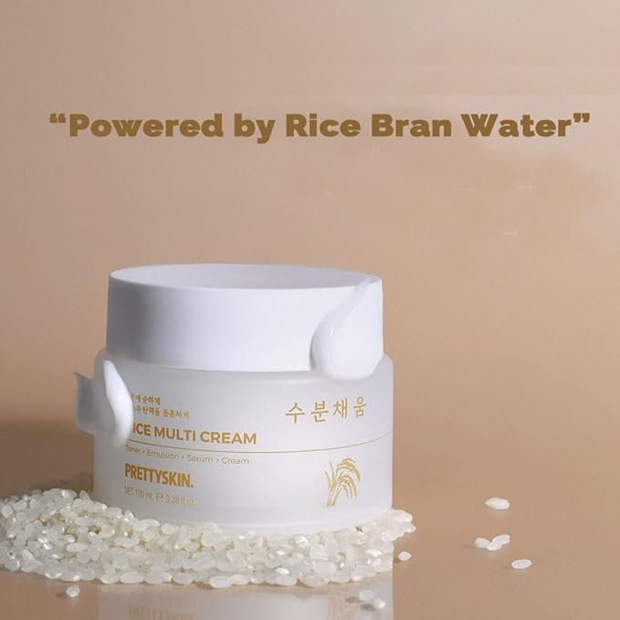 PRETTYSKIN Rice Amino Acid Multi Moisturizing Cream | 4-in-1 Toner + Emulsion + Serum + Cream | With Rice Bran Water & Niacinamide | Gentle Daily Hydration & Texture Care | 3.38fl.oz
