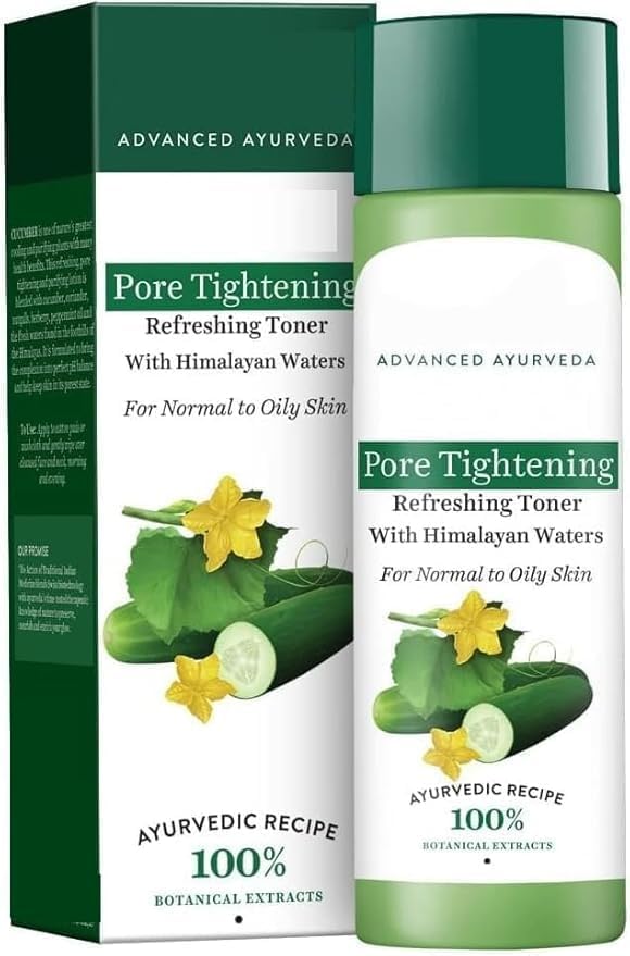Cucumber Pore Tightening Toner| Ayurvedic and Organically Pure| Maintains Skin’s Natural pH |100% Botanical Extracts| Suitable for Normal & Oily Skin Types| 120m, 4.05 Fl Oz
