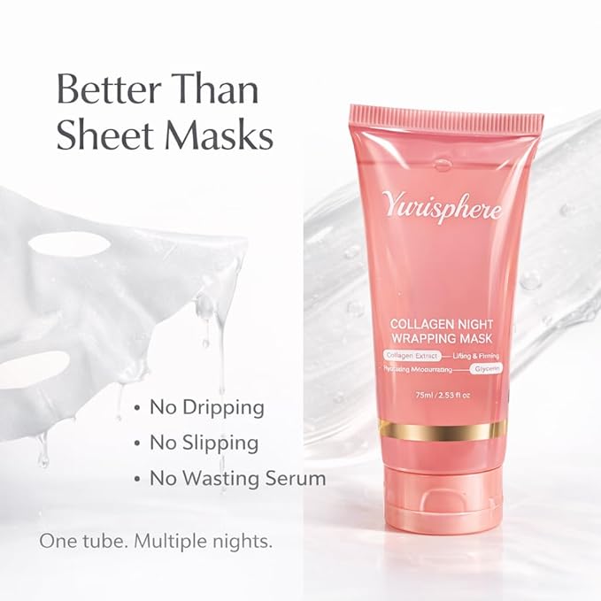 Collagen Overnight Peel Off Face Mask - Real Collagen Wrapping Mask for Glass Skin - Deep Hydration, Elasticity & Pore Care - Skincare for Glowing, Firming & Moisturizing 1P