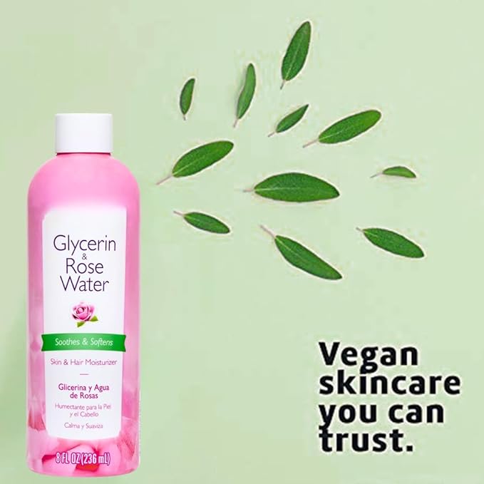 Glycerin and Rose Water Toner and Moisturizer – 8 fl oz Hydrating Facial Mist for Skin and Hair – Compatible with All Skin Types, pH-Balancing, Alcohol-Free, Soothing Rose Scent