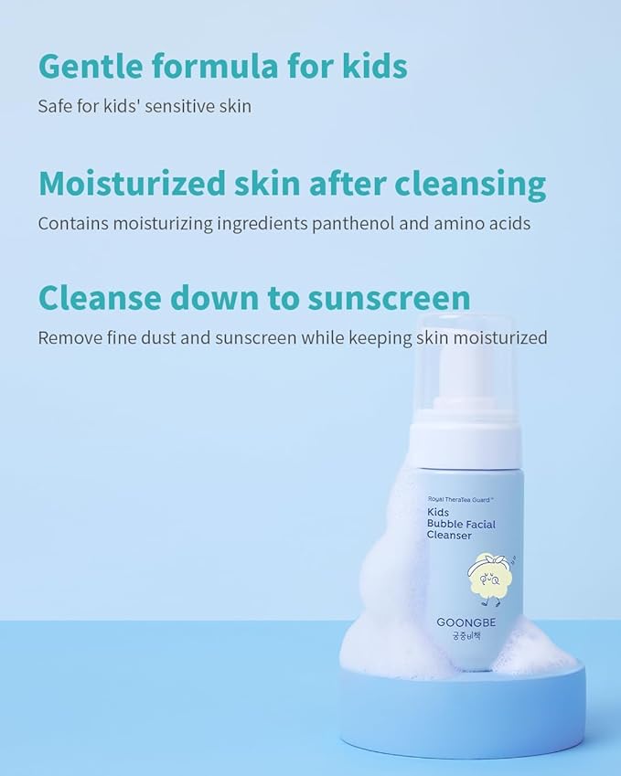 GOONGBE Kids Facial Bubble Wash and Lotion- Korean Low pH Face Cleanser & Moisturizer with Cica & Panthenol - Allergen-Free Formula 3.38 fl.oz. & 2.7 oz.