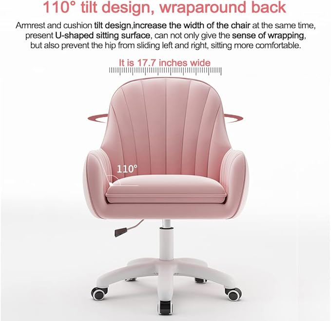 Velvet Desk Chair with Pillow Upholstered Vanity Chair for Girls Women, Home Office Computer Task Chair with Wheels Swivel Rolling Accent Chair for Living Room, Bedroom