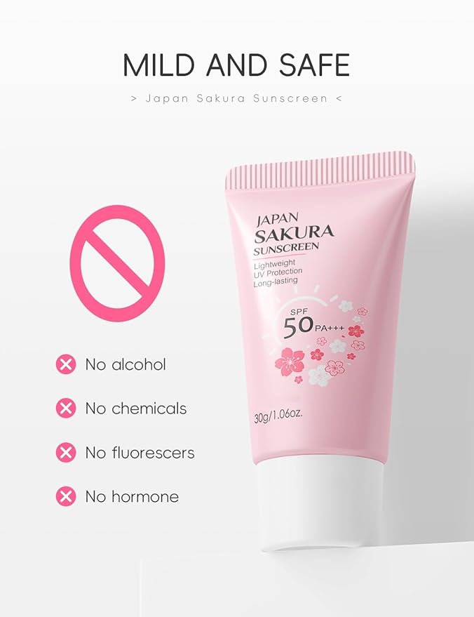 Hydrating Sunscreen SPF 50 – 2Packs Lightweight Hydrating JAPANESE SAKURA Face & Body Sunscreen, Moisturizing Isolation Cream Non-Greasy, Fast-Absorbing, No White Cast