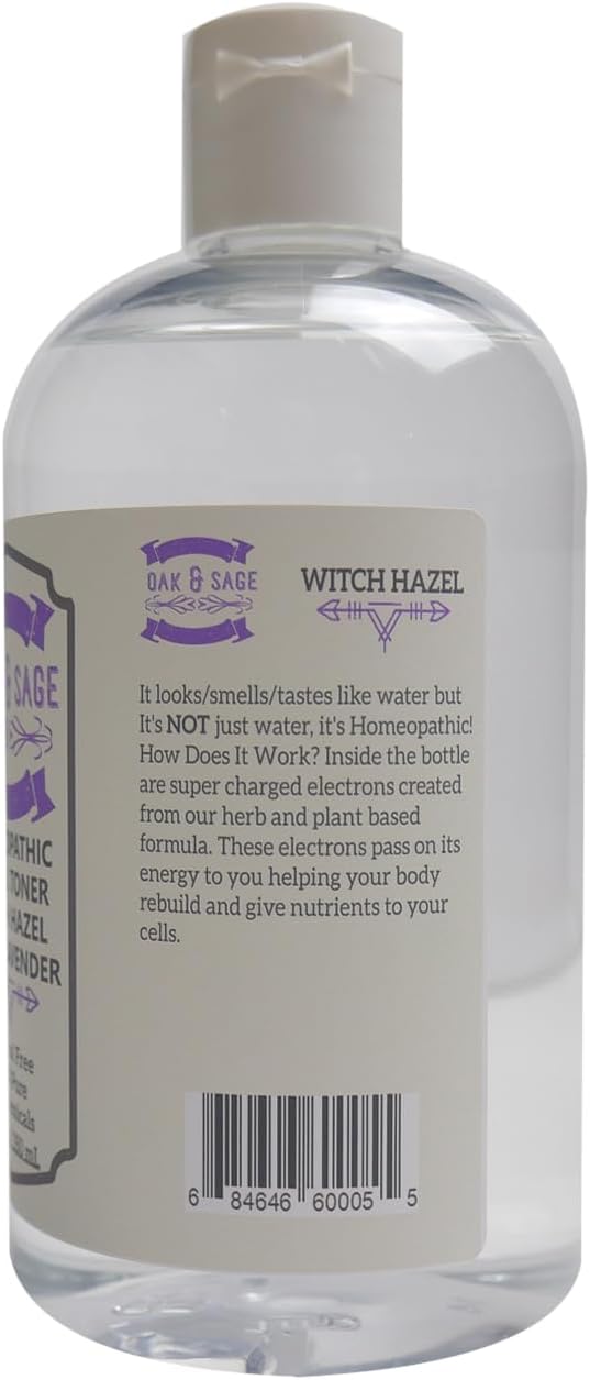 Oak & Sage Homeopathic Facial Toner Witch Hazel with Lavender - Unscented - 12oz Astringent, 100% Pure, No Alcohol, No Additives