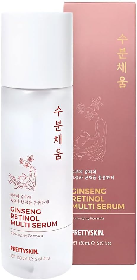 PRETTYSKIN Red Ginseng & Retinol Nourishing Facial Serum – 4-in-1 Toner, Emulsion, Serum & Cream | Moisturizing Daily Korean Skincare for Dry & Sensitive Skin 5.07fl oz (Ginseng)
