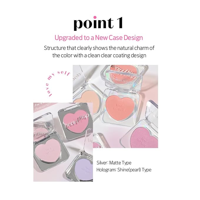 ETUDE Heart Pop Blush, Frosty Pink Cheek Color, Natural Glow & Glossy Finish, Lightweight Formula, Compact 0.2 oz – Frosty Petal