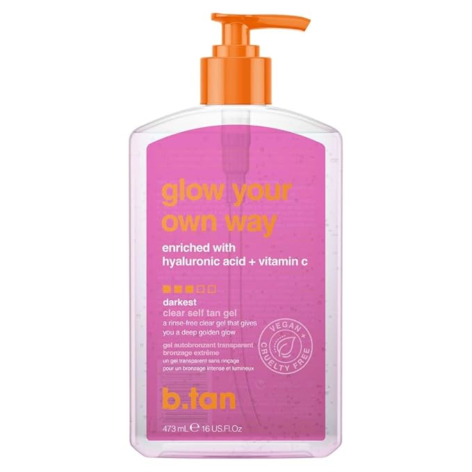 b.tan Dark Clear Self Tan Gel | Glow Your Own Way - Best Transfer Resistant, Ultra Quick Bronze, Gradual Sunless Tanning Lotion, Deep Moisturizer, No Fake Tanner Smell, 16 Fl Oz