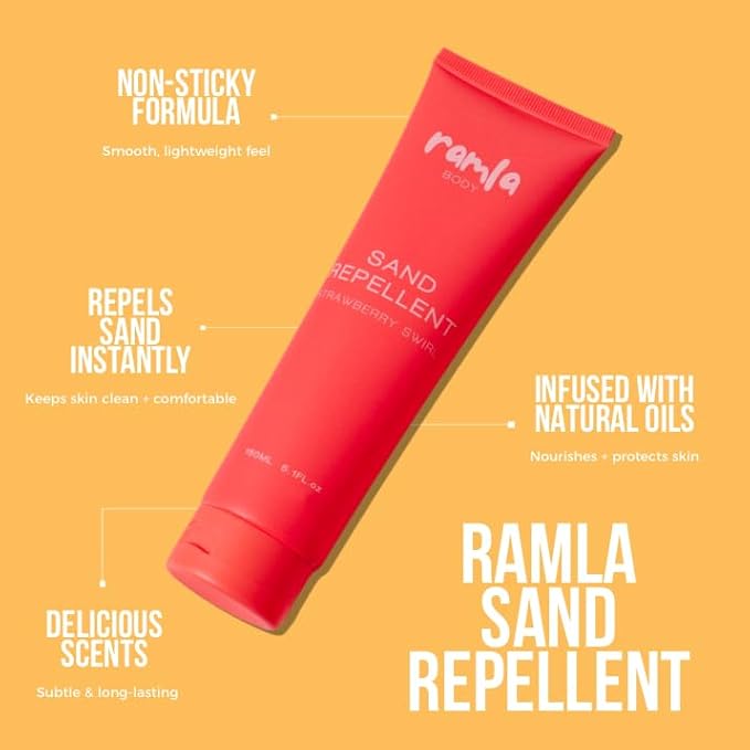 RAMLA Sand-Repellent Moisturizer – Lightweight, Non-Greasy Formula That Repels Sand – Hydrating Body Lotion for Beach Days – As Seen on Shark Tank (5.1oz, Strawberry Swirl)