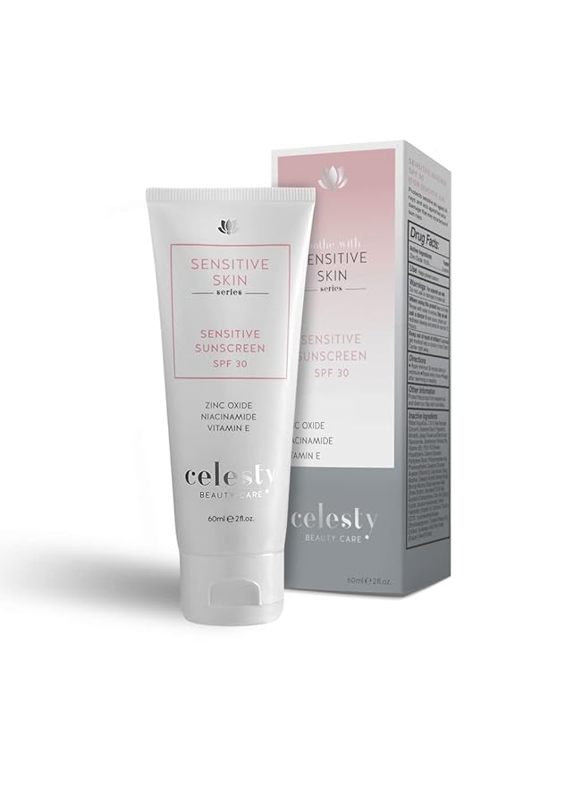 Celesty Beauty Sensitive Skin Sunscreen SPF30 UVA & UVB Sun Protection Cream For Matured and Sensitive Skin Non-Greasy, Broad Spectrum, Hydrating, Lightweight