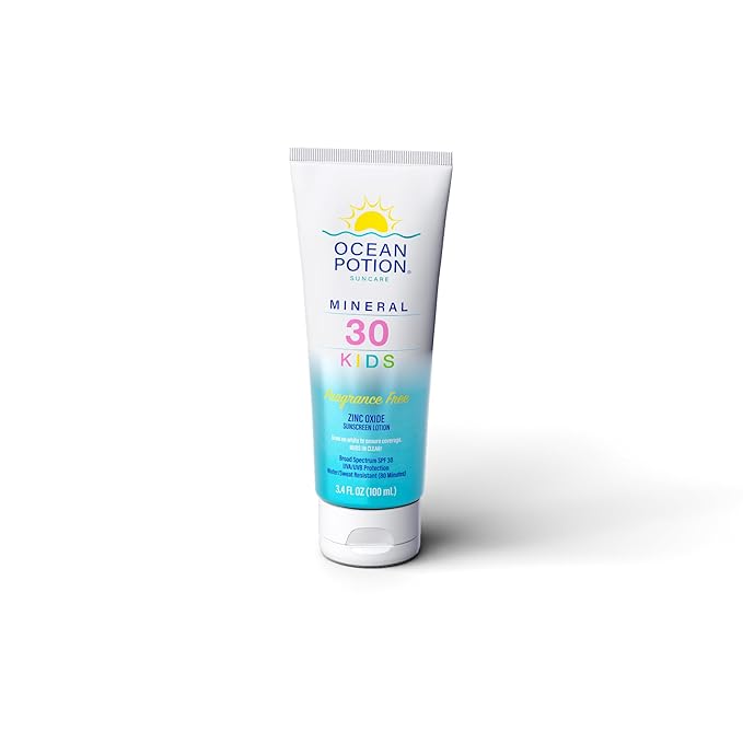Ocean Potion Kids Mineral Sunscreen SPF 30, Zinc Oxide Broad Spectrum UVA/UVB Protection, Water & Sweat Resistant, Non-Greasy Sunscreen Lotion, Travel Size 3.4 oz