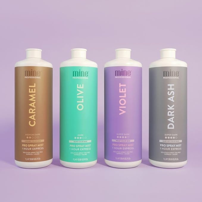 MineTan Spray Tan Solution | Violet - Fake Tanning Mist Best for Dark Bronzed Glow Skin Finish, Fast Drying, 1 Hour Express, Hydrating, Salon Professional Formula, Vegan, 33.8 Fl Oz