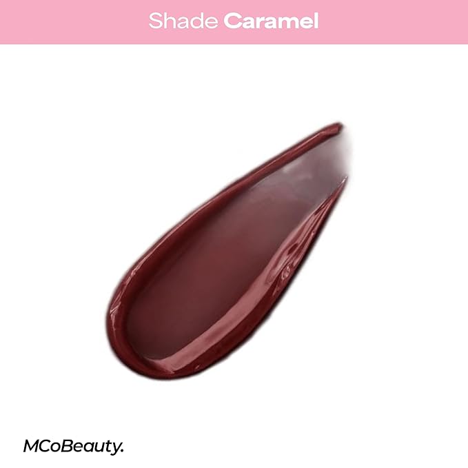 MCoBeauty Peptide Lip Treatment Caramel - Nude Brown Tinted Lip Balm Plumper Gloss for Women - Hydrating Lip Oil with Shea Butter, Peptides for Soft Plump Lips - Vegan Cruelty Free Lip Care