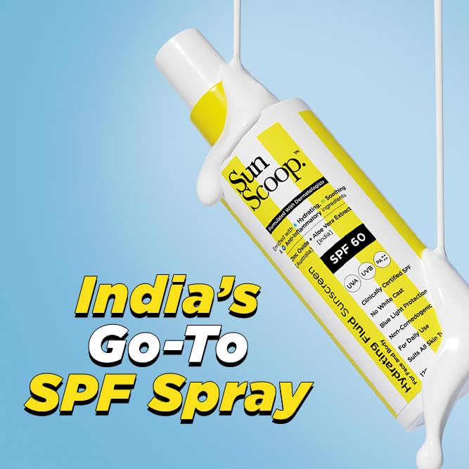 SunScoop Hydrating Face & Body Fluid Sunscreen Spray | SPF 60 PA++++ | Water Resistant With Zinc Oxide | Broad Spectrum, No White Cast, Non-Comedogenic Quick Absorbing | For Men & Women | 125ml