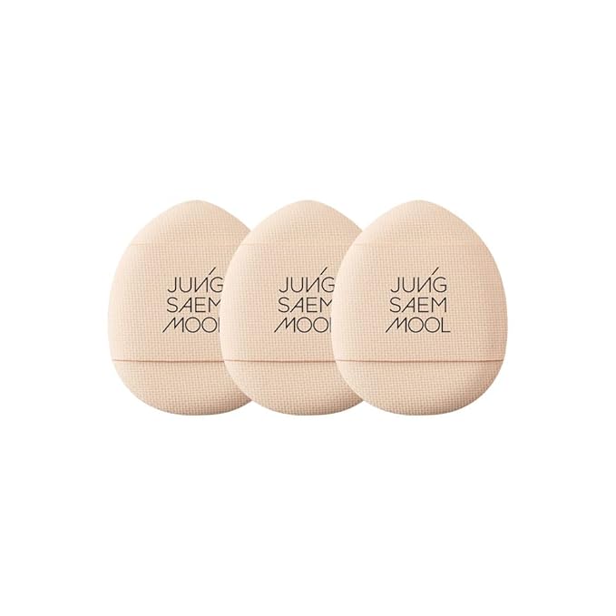 JUNG SAEM MOOL Skinny Tap Puff 3pcs, Mini Precision Puff for Concealer and Touch-Up, Ultra-Slim Fitting Makeup Sponge for Seamless Coverage Around Nose Eyes Lips, Korean Beauty Tool