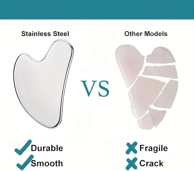 Gua Sha Facial Tools Guasha for Face - Stainless Steel Gua Sha Tool - Massager Tool for Jawline & Chin,Fascia Massage Tool for Face Massage, Lymphatic Drainage Massager (Silver)