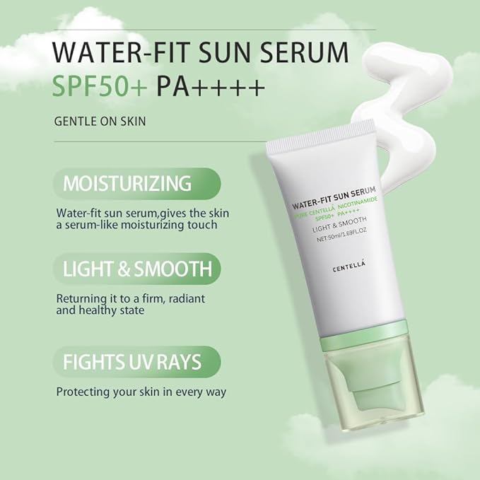 Centella Sunscreen, Hyalu Cica Water Fit Sun Serum, Light Hydrating Face Sunscreen for All Skin Type and UV Defense.(Green)