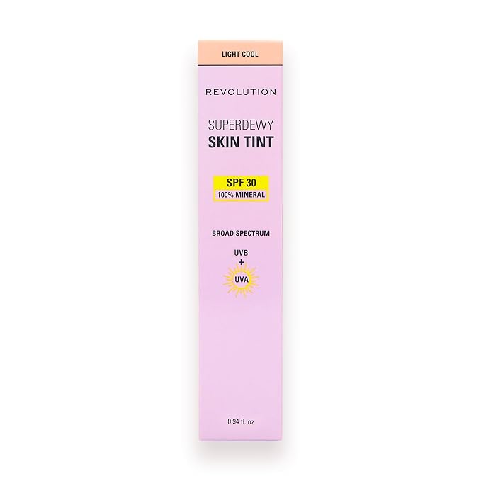 Revolution Superdewy SPF 30 Skin Tint, Tinted Mineral Face Foundation, Buildable Coverage for Facial Glow, 12% Zinc Oxide, Vegan & Cruelty-Free, Light Cool