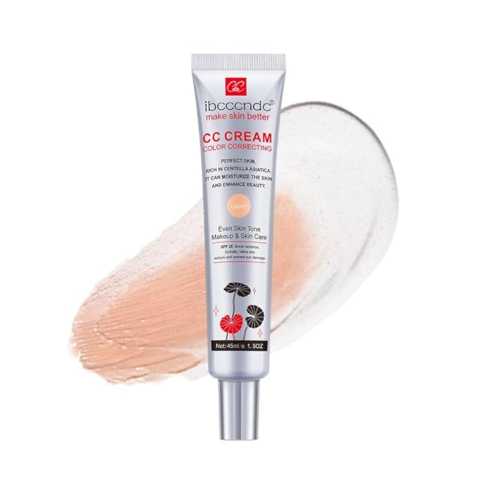 Color Correcting CC Cream，Moisturizing Facial Concealer Sunscreen Full-Coverage Hydrating CC Cream Foundation，Centella Asiatica Primer Concealer Sunscreen SPF 25