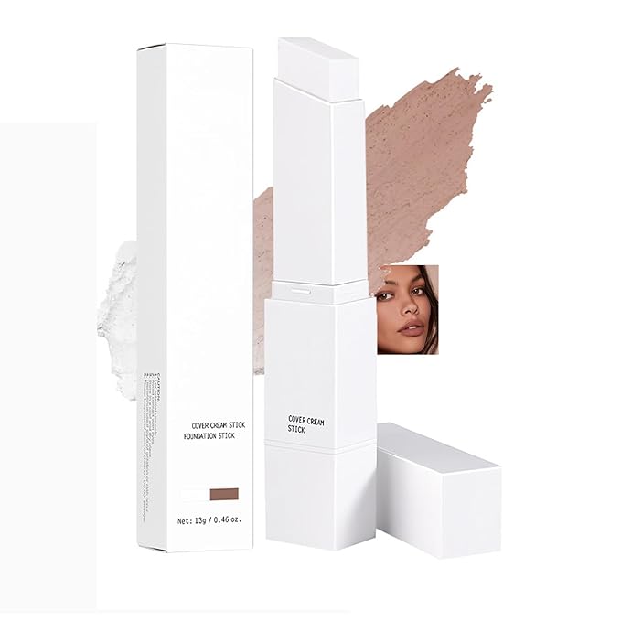 Color-Changing Foundation Stick, Dual Head Cover Cream with SoftBrush, Medium to Full Coverage Dewy Finish,Hydrating Lightweight,Blur Pores Even Skin Tone for All Skin Types, #5 Tan