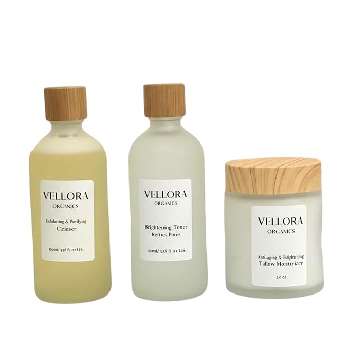 GOODY 2'S Vellora Organics Christmas Skincare Set – Exfoliating Cleanser, Brightening Toner & Anti-Aging Moisturizer Combo – Organic Skincare Trio