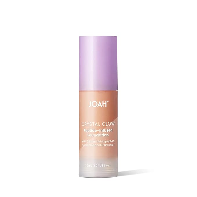 JOAH Crystal Glow Peptide-Infused Foundation, 2-in-1 Multitasking Korean Makeup with Blurring Face Primer, Luminizer, Hydration & Skin Defense for a Flawless Finish, 1.01 Oz, Light Medium Cool