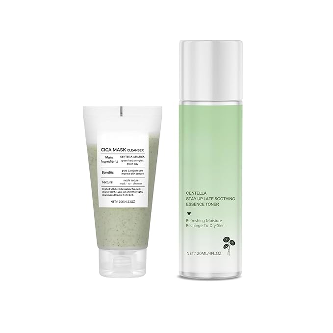 Centella Soothing Toner and Cleanser Set for Hydrating Moisturizing Skin Care, Daily Face Wash and Essence Water