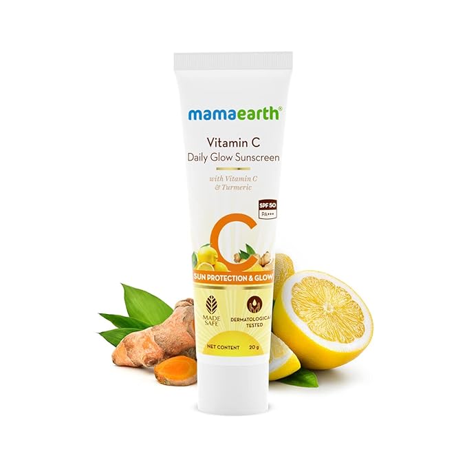 Mamaearth Vitamin C Daily SPF 50 Sunscreen with PA+++ | Gives Broad Spectrum Sun Protection | Non-Greasy | 0.71 Oz (20g)