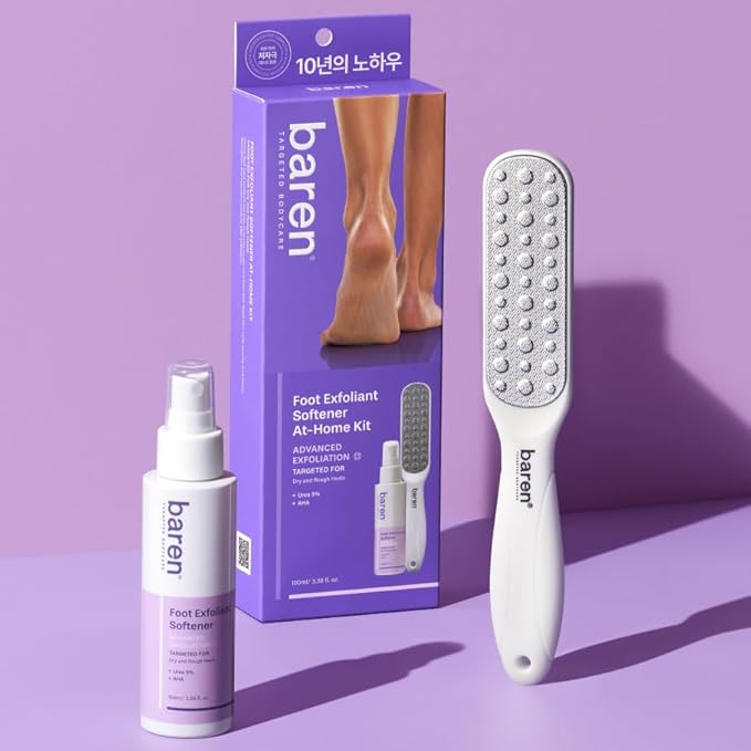 Baren Foot Callus Remover Kit |1-Min Spray & Peel |13 Naturally derived ingredients |Professional Level Gentle Removal of Dead Skin |Premium Grade Stainless Steel |3.3oz Callus Peeling Spray+Foot File