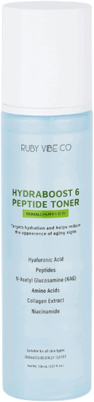 HydraBoost 6 Peptide Toner, Hyaluronic Acid, Collagen Extract, Niacinamide, Amino Acids, 5.07 fl oz (150 ml), for Hydration, Skin Firmness, Texture Improvement | RUBY VIBE CO