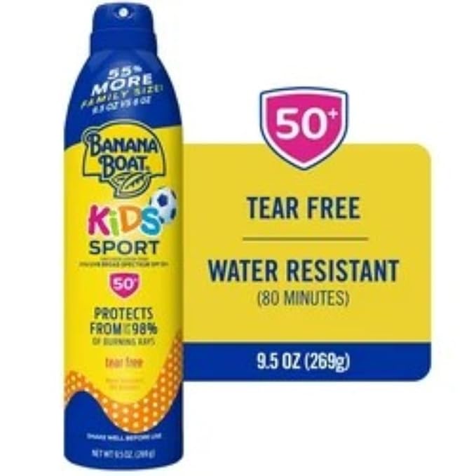 Banana Boat Kids Sport Sunscreen Spray SPF 50, 9.5oz, Childrens Sunscreen, Spray On Sunscreen SPF 50, Family Size Sunscreen, 9.5oz