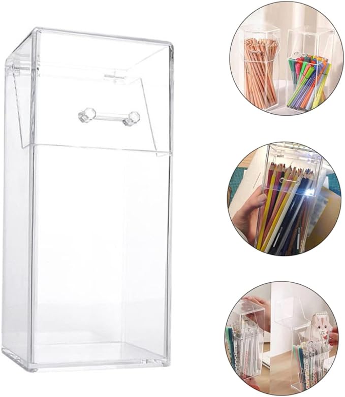 DOITOOL Acrylic Makeup Brush Holder with Lid Clear Pen Holder Storage Box Dust-Free Cosmetic Organizer for Vanity and Desktop 4.33 X 3.35 X 4.33 Inch