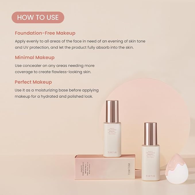 TIRTIR Mask Fit Tone Up Essence | Tinted Moisturizer, All-in-one base, Glass skin look, Deep Hydration, Long-lasting, Natural Coverage, Lightweight, Make-up free look, 1.01 fl.oz. (Beige)
