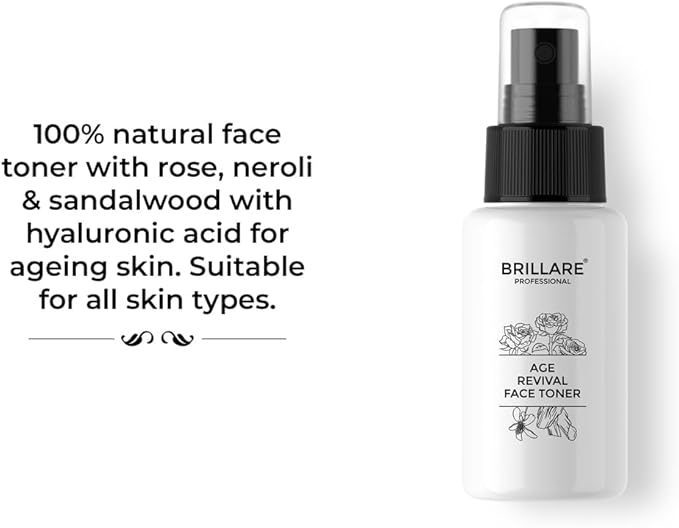 Brillare Age Revival 100% Natural Face Toner with Hyaluronic Acid, Rose and Sandalwood (50 ML), Zero Chemicals