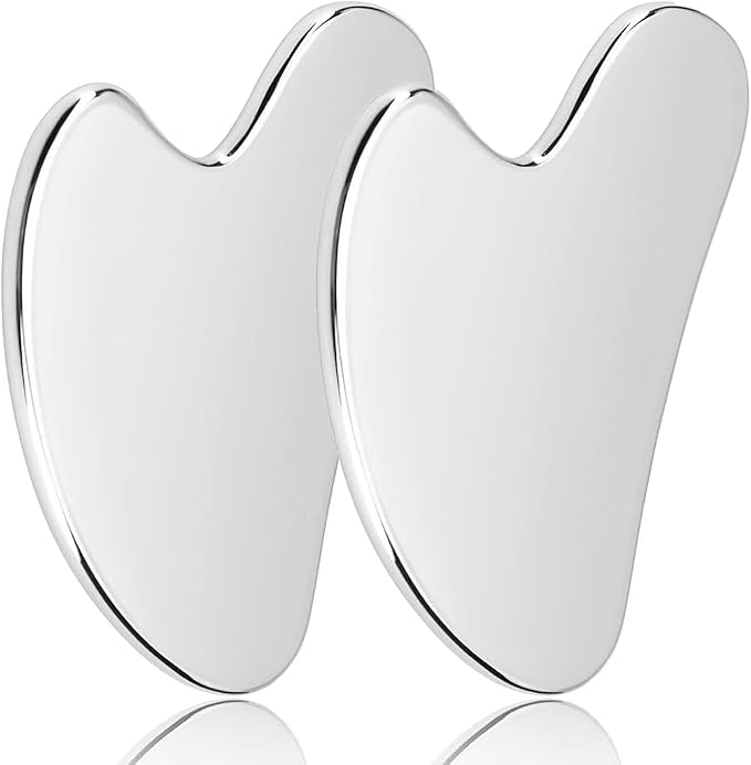 2Pcs Gua Sha Facial Tools Guasha for Face - Stainless Steel Gua Sha Tool - Massager Tool for Jawline & Chin,Fascia Massage Tool, Lymphatic Drainage Massager a