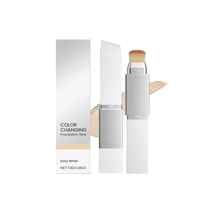 Color Changing Foundation Stick - 2 in 1 Foundation Stick with Brush, Hydrating Concealer Base Makeup, Korean Skin Care Foundation Stick, Perfect Match For All Skin Tones (Ivory)