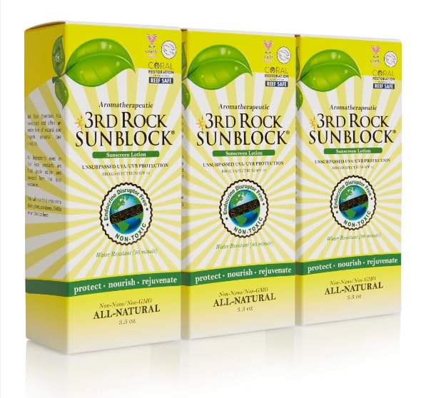3rd Rock Essentials | 3rd Rock Sunblock SunScreen Lotion SPF 35 | All Natural Organic Zinc Aromatherapeutic Sunscreen for Sun Protection | All Natural Personal Care (3.3 oz | 3 Pack)